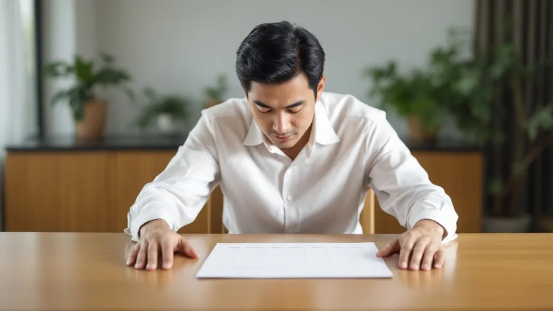 テーブルに広げたカレンダーを見ながら受診の日程を確認している40代の日本人男性